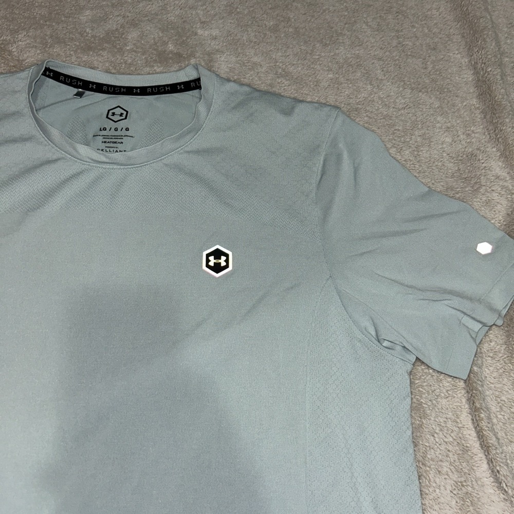 Under Armour Rush HeatGear Mens Large Blue Athletic Training Running T Shirt
